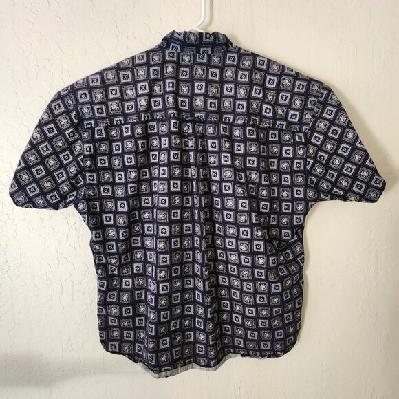 Men's Chaps Ralph Lauren XL Button Down Short Sleeve Navy Blue Paisley Squares - Picture 9 of 10